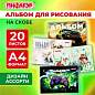 Альбом для рисования А4, 20 листов, скоба, обложка офсет, ПИФАГОР, 203х288 мм, "МИКС-2", 107103 (арт. 107103)