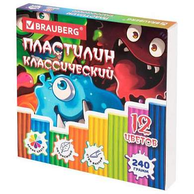 Пластилин классический "МОНСТРИКИ", 12 цветов, 240 г, СТЕК, ВЫСШЕЕ КАЧЕСТВО, BRAUBERG, 107356 (арт. 107356)
