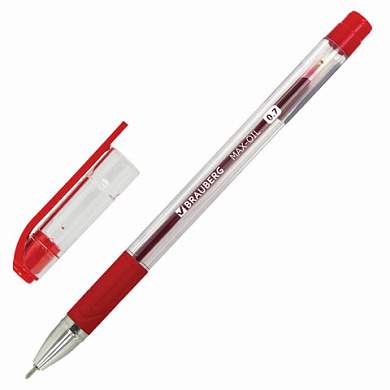 Ручка шариковая масляная с грипом BRAUBERG "Max-Oil", КРАСНАЯ, игольчатый узел 0,7 мм, линия письма 0,35 мм, 142143 (арт. 142143)