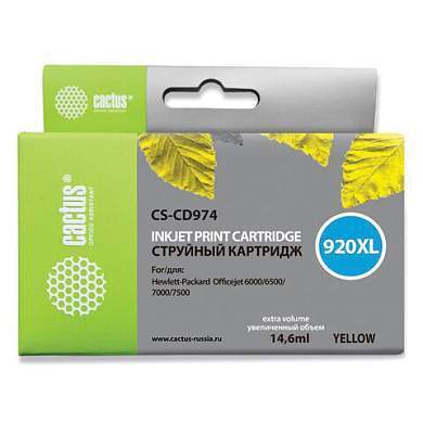 Картридж струйный CACTUS (CS-CD974) для HP Officejet 6000/6500/7000, желтый (арт. 361843)