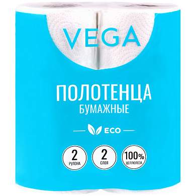 Полотенца бумажные в рулонах Vega, 2-слойные, 12м/рул., белые, 2шт. (арт. 315622)