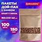 Пакет Дой-Пак с замком ZIP LOCK, крафт с окном 50 мм, 150 х 220 + 40 мм, 100 штук 150 мкм, BRAUBERG, 700691 (арт. 700691)