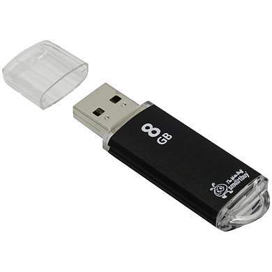Память Smart Buy "V-Cut" 8GB, USB 2.0 Flash Drive, черный (металл. корпус ) (арт. 193341)