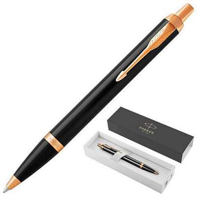 Ручка шариковая PARKER "IM Core Black Lacquer GT", черный глянцевый лак, позолота, синяя, 1931666 (арт. 142533)