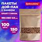 Пакет Дой-Пак с замком ZIP LOCK, крафт с окном 60 мм, 180 х 260 + 40 мм, 100 штук 150 мкм, BRAUBERG, 700693 (арт. 700693)
