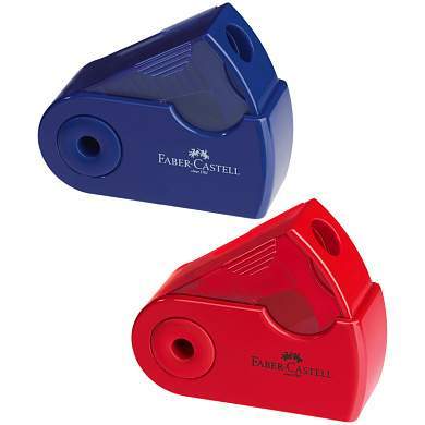Точилка пластиковая Faber-Castell "Sleeve Mini" 1 отверстие, контейнер, красная/синяя (арт. 286088)