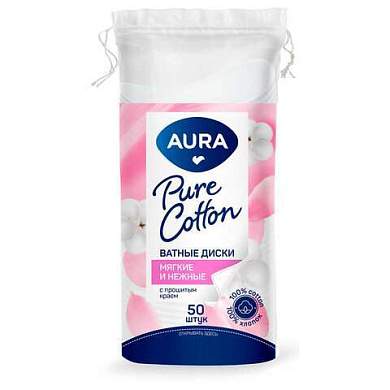 Ватные диски КОМПЛЕКТ 50 шт., AURA, двусторонние, ш/к 20728, 13113 (арт. 117591)