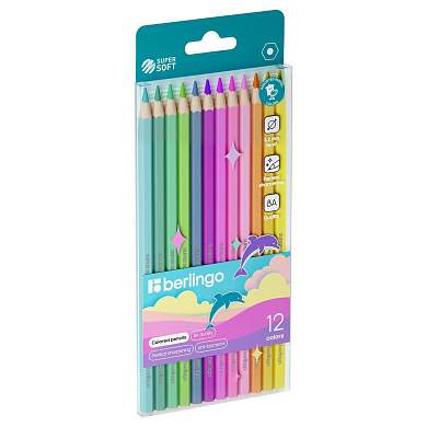 Карандаши цветные пастельные Berlingo "SuperSoft. Pastel", 12цв., заточен., европодвес (арт. 297248)