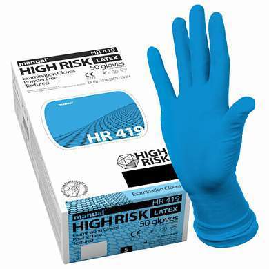 Перчатки латексные смотровые MANUAL HIGH RISK HR419 Австрия, 25 пар (50 шт.), размер L (большой) (арт. 631206)