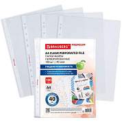Папки-файлы перфорированные А4 BRAUBERG "PREMIUM", КОМПЛЕКТ 100 шт., гладкие, 40 мкм, 273007 (арт. 273007)