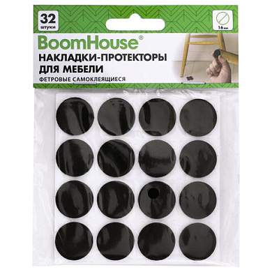 Накладки-протекторы для мебели ФЕТРОВЫЕ самоклеящиеся, d=16 мм, черные, КОМПЛЕКТ 32 шт., BOOMHOUSE (БУМХАУС), 701813 (арт. 701813)