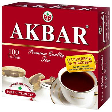 Чай АКБАР "Premium Quality" черный байховый цейлонский, 100 пакетиков по 2 г, 1050046 (арт. 624249)