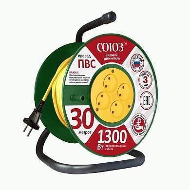 СОЮЗ силовой удлинитель на пласт. катуш. ПВС 2х0.75 4 роз. 30 м 6А 481S-3103 (арт. 381005)