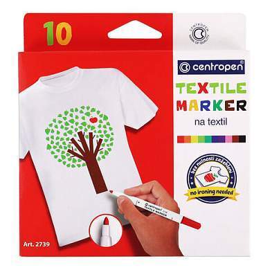 Маркеры для ткани 10 ЦВЕТОВ CENTROPEN "Textile Marker", круглый наконечник, 1,8 мм, 2739/10, 5 2739 1001 (арт. 152009)