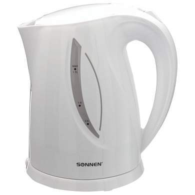 Чайник SONNEN KT-1758, 1,7 л, 2200 Вт, закрытый нагревательный элемент, пластик, белый, 453415 (арт. 453415)