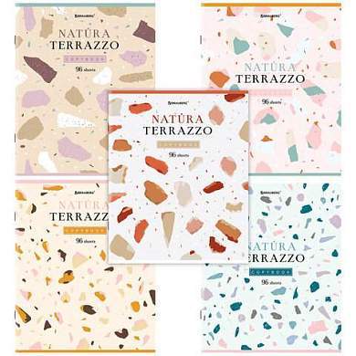 Тетрадь А5, 96 л., BRAUBERG, скоба, клетка, TWIN-лак, "Natura Terrazzo", 404431 (арт. 404431)