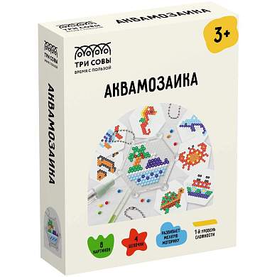 Аквамозаика ТРИ СОВЫ "Морские истории", набор инструментов и аксессуаров, трафареты, картонная коробка 11*14см (арт. 359682)