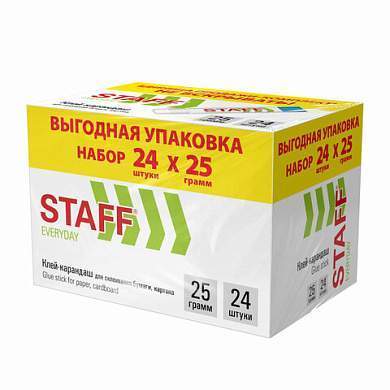 Клей-карандаш 25 г, ВЫГОДНАЯ УПАКОВКА, КОМПЛЕКТ 24 ШТУКИ, STAFF EVERYDAY, 273018 (арт. 273018)