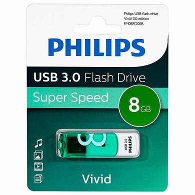 Флеш-диск 8 GB PHILIPS VIVID, разъем USB 3.0, зеленый, FM08FD00B/97 (арт. 514093)