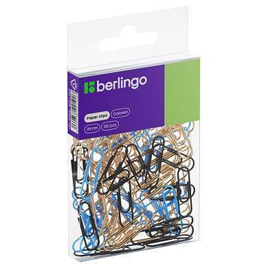Скрепки 28мм, Berlingo, 100шт., цветные, ПВХ упак., европодвес, голубой+золотой (арт. 330191)