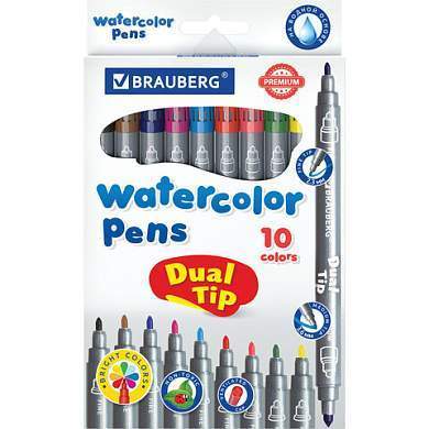 Фломастеры двусторонние BRAUBERG "PREMIUM" "DUAL-TIP", 10 шт., 10 цветов, два наконечника, картонная коробка с европодвесом, 151946 (арт. 151946)