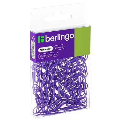 Скрепки 28мм, Berlingo, 100шт., цветные, ПВХ упак., европодвес, фиолетовые (арт. 301702)