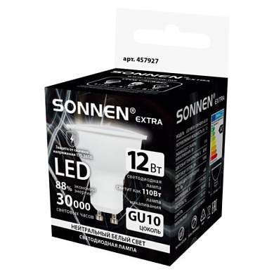 Лампа светодиодная SONNEN EXTRA, 12 (110) Вт, GU10, софит, нейтральный белый, 30000 ч, LED MR16-GU10-12W-4000, 457927 (арт. 457927)