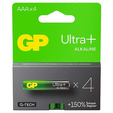 Батарейка GP Ultra Plus G-Tech AAA (LR03) 24AUP алкалиновая, BC4 (арт. 371840)