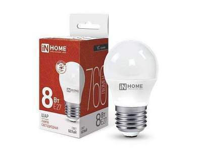 ASD/inHome VC шар P45 E27 8W(720lm) 4000К 4K 83x45 (без пульсации) 0570 (арт. 687244)