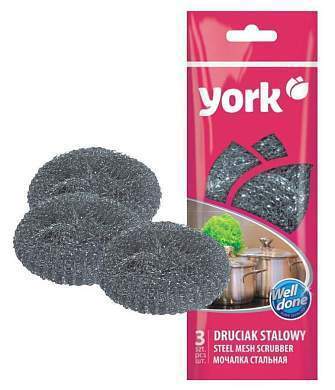 Губка для посуды металл (нерж сталь) (3шт/уп) цена за уп 0301 York (арт. 59621)