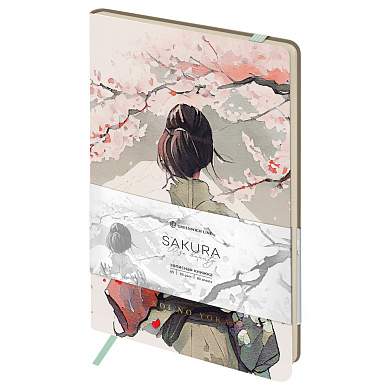 Записная книжка А5 80л. ЛАЙТ, кожзам, Greenwich Line "Sakura. Wise beauty", с резинкой, тиснение фольгой, блок в линию (арт. 358007)