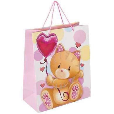 Пакет подарочный (1 штука) 26x13x32 см, ЗОЛОТАЯ СКАЗКА "Lovely Kitty", глиттер, белый/розовый, 608242 (арт. 608242)