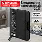 Ежедневник датированный 2027, А5, 151х213 мм, BRAUBERG "Note", под кожу, держатель для ручки, черный, 118092 (арт. 118092)