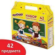 Набор школьных принадлежностей в подарочной коробке ЮНЛАНДИЯ "НАБОР ПЕРВОКЛАССНИКА", 42 предмета, 880118 (арт. 880118)