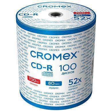 Диски CD-R CROMEX, 700 Mb, 52x, Bulk (термоусадка без шпиля), КОМПЛЕКТ 100 шт., 513779 (арт. 513779)