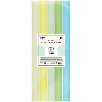 Набор крепированной бумаги ТРИ СОВЫ, 50*250см, 110г/м2, 10шт, пастель, в рулонах (арт. 370346)