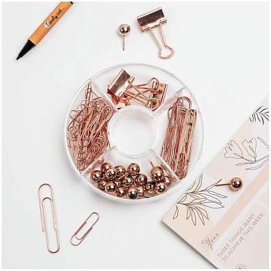 Набор мелкоофисных принадлежностей Meshu "Rose Gold", 89 предметов, розовое золото, пластиковый пенал, европодвес (арт. 319371)