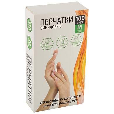 Перчатки виниловые 100шт(50пар) M, цена за кор., неопудренные, 8051 Рыжий Кот (арт. 757226)