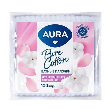 Ватные палочки КОМПЛЕКТ 100 шт., AURA, пакет, 20773, 13140 (арт. 127485)