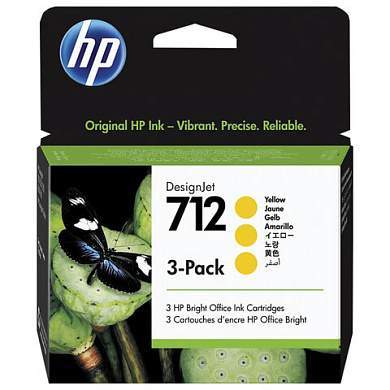 Картридж струйный для плоттера HP (3ED79A) DesignJet T230/T250/T630/T650, №712, желтый, 3 шт., оригинальный (арт. 363914)