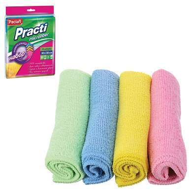 Салфетки из МИКРОФИБРЫ универсальные 30х30 см, КОМПЛЕКТ 4 шт., Practi Microfiber, 240 г/м2, PACLAN, 74825, 410260 (арт. 604095)