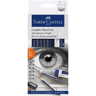Набор карандашей ч/г Faber-Castell "Goldfaber Sketch", 6шт.+ластик+точилка, 2H-6B, заточен., карт. уп., европодвес (арт. 285934)