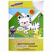 Картон белый А4 МЕЛОВАННЫЙ (белый оборот), 7 листов, в папке, ЮНЛАНДИЯ, 200х290 мм, "ТИГРАША", 111310 (арт. 111310)