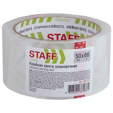 Клейкая лента упаковочная 50 мм x 66 м, прозрачная, толщина 40 микрон, STAFF CLASSIC, 440175 (арт. 440175)