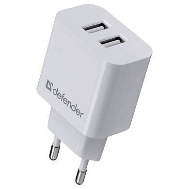 Зарядное устройство сетевое Defender UPA-22 белый, 2xUSB, 2.1А output, черный (арт. 382602)