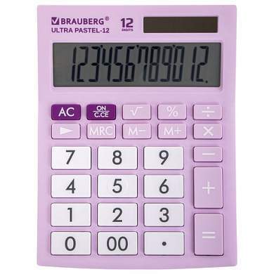 Калькулятор настольный BRAUBERG ULTRA PASTEL-12-PR (192x143 мм), 12 разрядов, двойное питание, СИРЕНЕВЫЙ, 250505 (арт. 250505)
