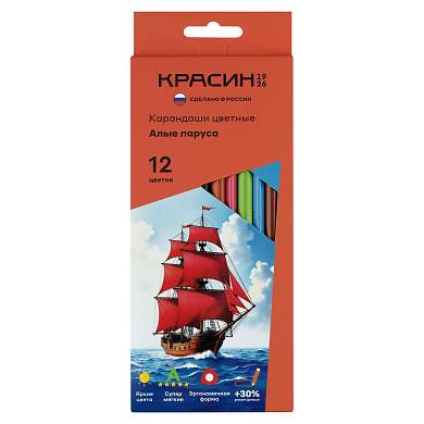 Карандаши цветные Красин "Алые Паруса", 12цв., трехгран., заточен., картон, европодвес (арт. 379652)