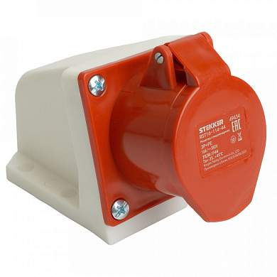 STEKKER силовая розетка CEE стационарная ST-114 3P+PE 16А 380В IP44, RST16-114-44 49434 (арт. 892675)