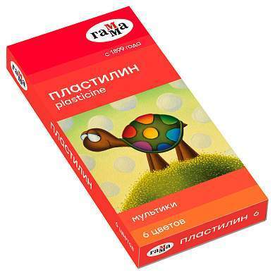 Пластилин Гамма "Мультики", 06 цветов, 120г, со стеком, картон. упаковка (арт. 262529)