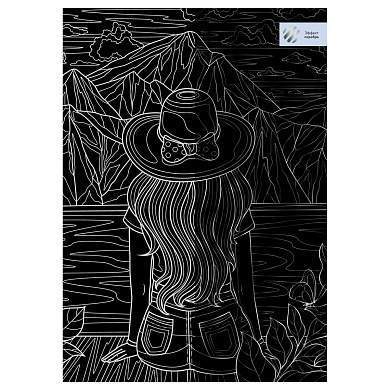 Гравюра с эффектом серебра ТРИ СОВЫ "Девушка. Антистресс", А4 (арт. 345932)